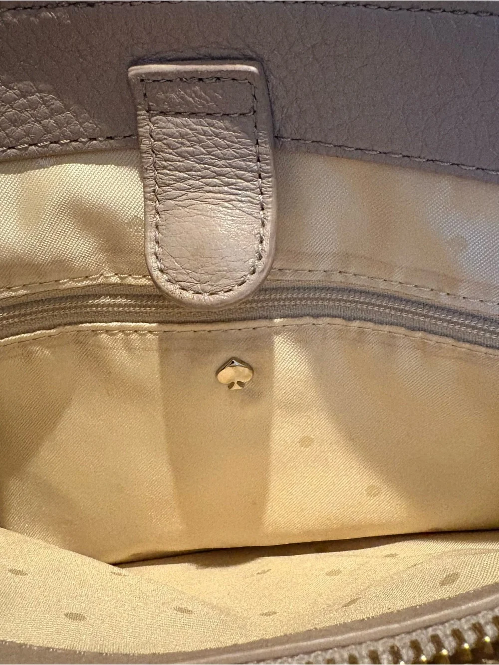 Kate Spade Beige Phoebe Emerson Shimmery Pebbled Gold Chain Leather Bag 8”x12”